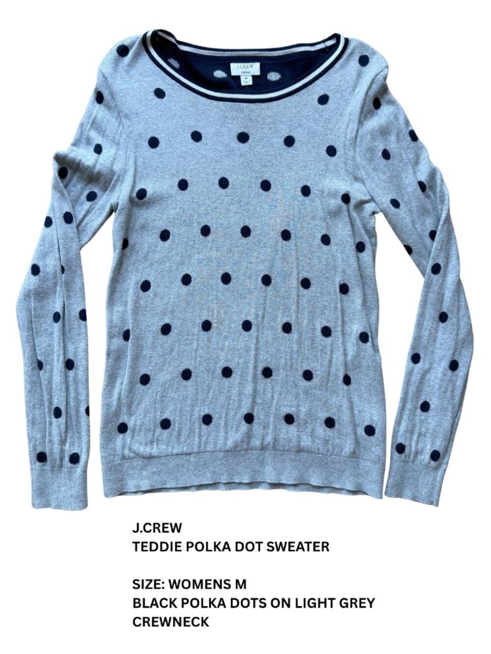 J.Crew Teddie Polka Dot Crewneck Sweater Gray Navy Size M